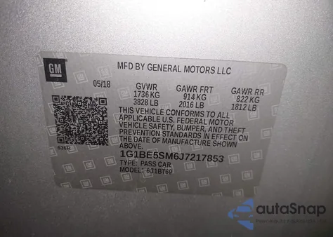 2018 Chevrolet Cruze Lt Auto z USA, uszkodzony, nr VIN 1G1BE5SM6J7217853